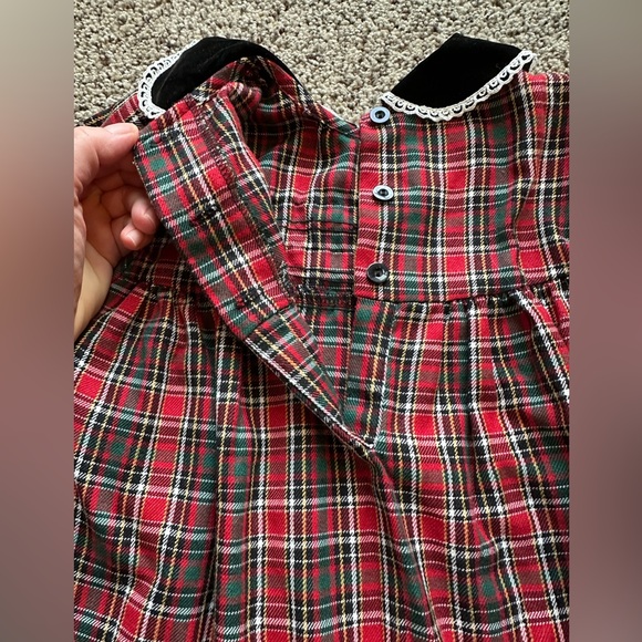 Vintage Bonnie Jean Red and Black Plaid Christmas Dress Velvet Trim lace - Picture 6 of 11